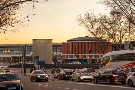 Madrid, Spain. The Puerta de Atocha railway station, largest station serving commuter, regional and intercity trains, and AVE high speed trainsのeditorial素材