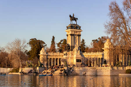 Madrid, Spain. Monument to Alfonso XII in Buen Retiro Park (El Retiro), situated on the east edge of an artificial lake near the center of the parkのeditorial素材