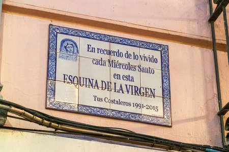 Ciudad Real, Spain. Glazed tile commemorating the Good Wednesday in the Holy Weekのeditorial素材
