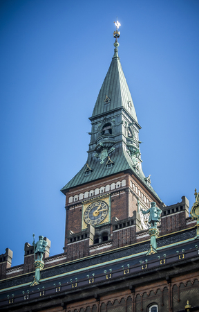 Copenhagen, Denmark â September 26th 2014: Copenhagen City Hall Tower Clockのeditorial素材