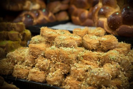 Oriental marketplace with various sweets