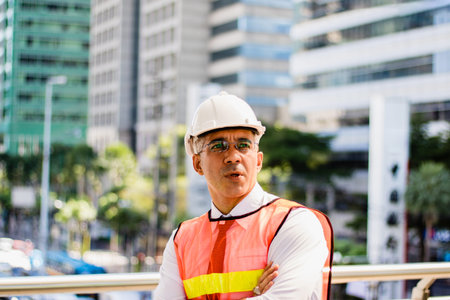 Portrait of an engineer wearing a safety helmet