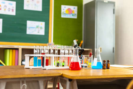 Science classroom and experimental equipment of elementary school.の写真素材