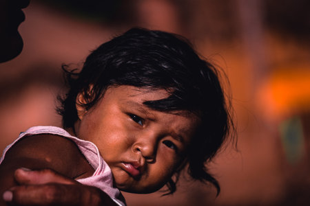 Indian baby girl of South American ethnicity, member of a Brazilian indigenous tribe, Baixo Amazonas, Brazil. 2010.のeditorial素材