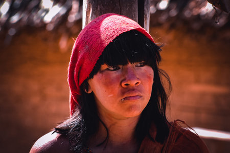 Indian woman from the ArawetÃ© tribe. Ãndia AmazÃ´nica Brasileira. Xingu River, Altamira, Brazilian Amazon 2007.のeditorial素材