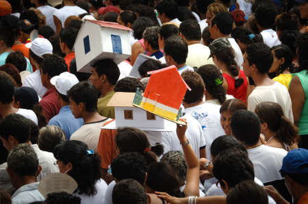 Pilgrims paying their promises to Our Lady of Nazareth at CÃ­rio de NazarÃ©, the largest Marian procession of the world, which happens every October in BelÃ©m, ParÃ¡, Amazon, Brazil. October, 2005.のeditorial素材