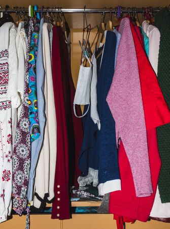 Handmade masks are now part of the outfit and people uses them worldwide. People makes handmade masks to protect themselves of the virus and to reuse and recycle them.の写真素材