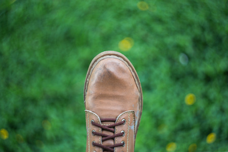 boot on grassの写真素材