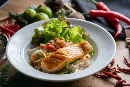 Salmon spicy saladの写真素材
