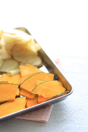 sliced pumpkin for cooking imageの写真素材