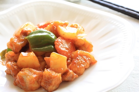 chinese cuisine, sweet and sour pork with pineappleの写真素材