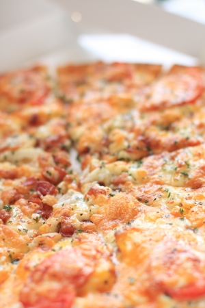 close up of take out pizzaの写真素材