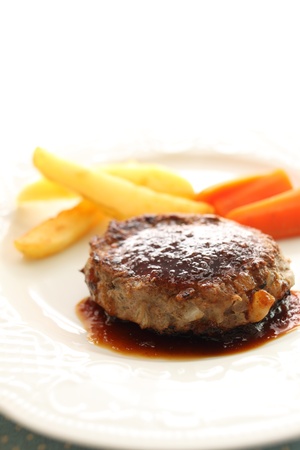 homemade hamburger with french fried and carrotの写真素材