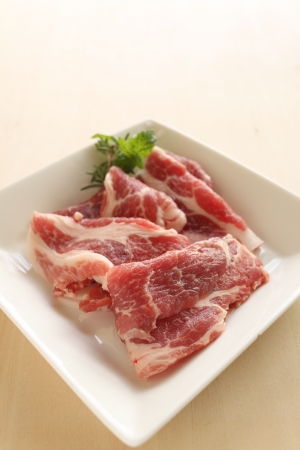 freshness sliced pork on dishの写真素材
