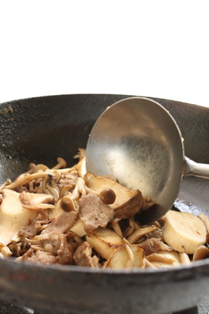 Chinese cuisine, cooking of Eringi and pork stir friedの写真素材