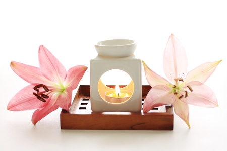 aroma pot and lily flower for spa imageの写真素材