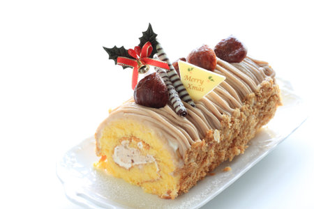 christmas food, chestnut roll cake