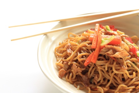 Chinese cuisine, fried noodles with chopsticksの写真素材