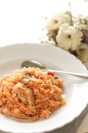 italian cuisine, tomato and chicken risottoの写真素材