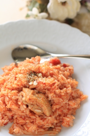 italian cuisine, tomato and chicken risottoの写真素材