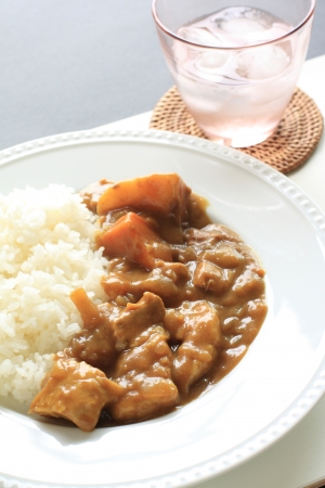 japanese pork curry with steamed riceの写真素材