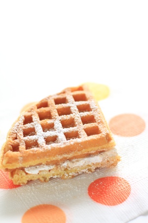 american waffle and fresh cream sandwichesの写真素材