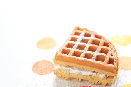 american waffle and fresh cream sandwichesの写真素材