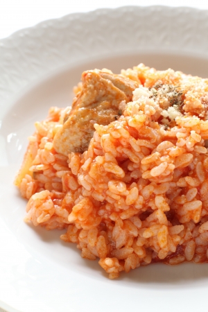 italian cuisine, chicken and tomato risottoの写真素材