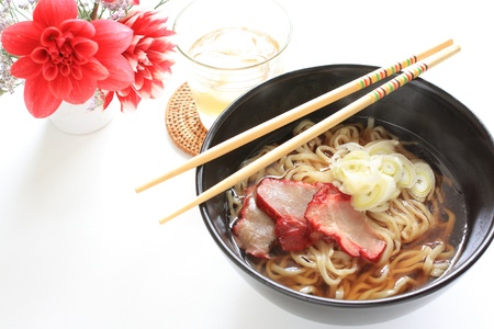 japanese ramen noodles with roasted porkの写真素材