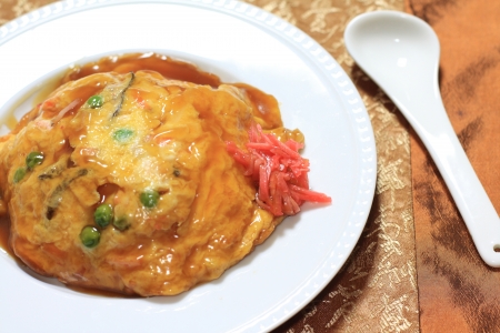 Chinese cuisine, fried egg on riceの写真素材