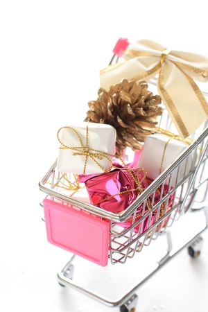 christmas ornament in cart for shopping imageの写真素材