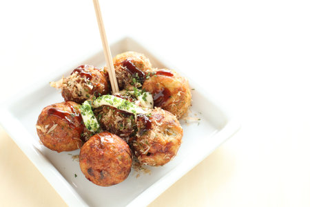 Japanese cuisine, takoyaki octopus ball with mayonnaise 