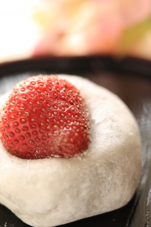 close up of japanese confectionery, Ichigodaifukuの写真素材
