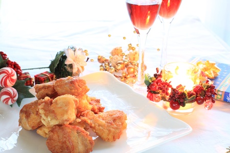Fried chicken and liquor for Christmas food imageの写真素材