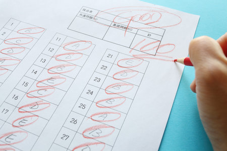 Red pen and Multiple choice answer shoot for education image