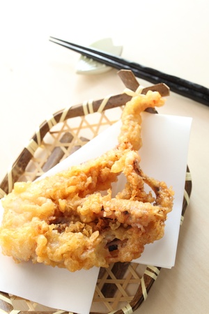 Japanese cuisine,squid tempura on bamboo basketの写真素材