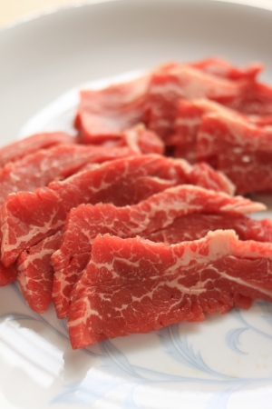 korean cuisine, freshness raw beef for Yakinikuの写真素材