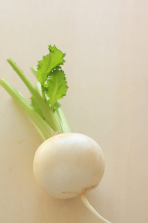 Japanese vegetable, turnip on wooden tableの写真素材