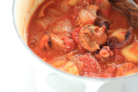 italian cooking, octopus and scallop stew