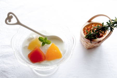 vegetable on plain yogurt for healthy dessert imageの写真素材