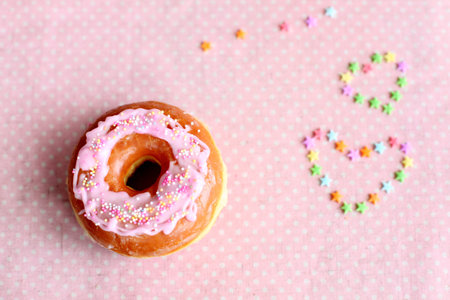 homemade strawberry donutの写真素材