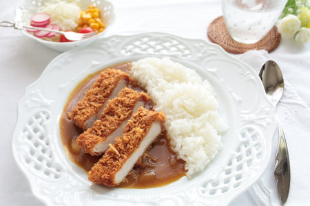 Japanese food, curry rice with Tonkatsu の写真素材