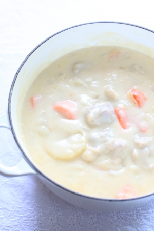 vegetable and chicken stew in potの写真素材