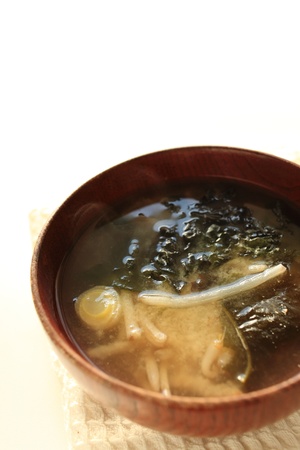 Japanese food, soy sprout and seaweed Miso soupの写真素材
