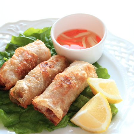 Vietnamese food, rice paper and mince Spring roll