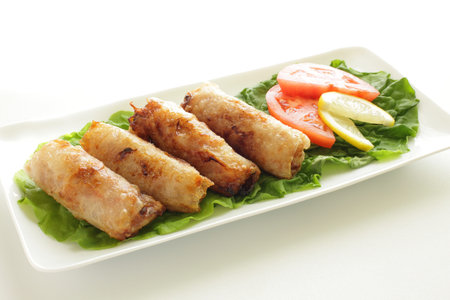 Vietnamese food, rice paper and mince Spring roll
