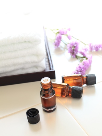 aroma oil and white towel for spa imageの写真素材