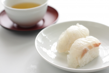 Japanese food, sea bream Tai Sushiの写真素材