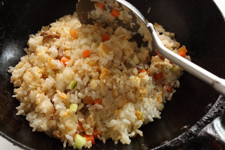 chinese cooking, chicken and egg fried riceの写真素材