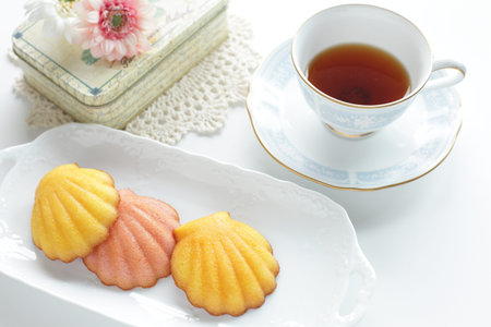 French confection, madeleine and mint teaの写真素材